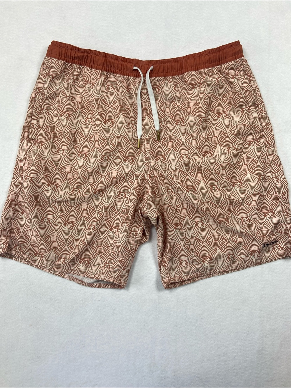 Rhythm Men's Rust and Cream Retro Swirl Print Board Shorts/Swim Trunks, Size 34